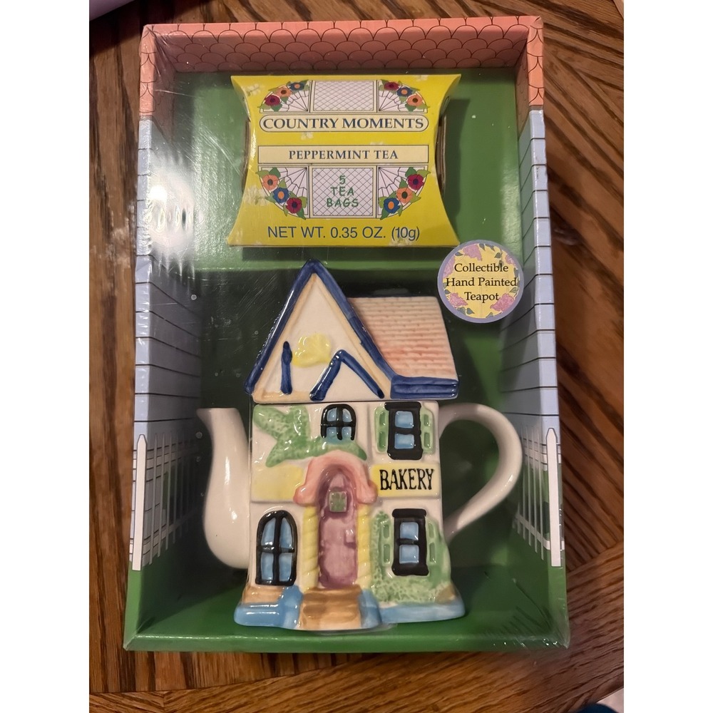 Houston Harvest Country Moments Bakery Teapot Gift Set Peppermint Tea New